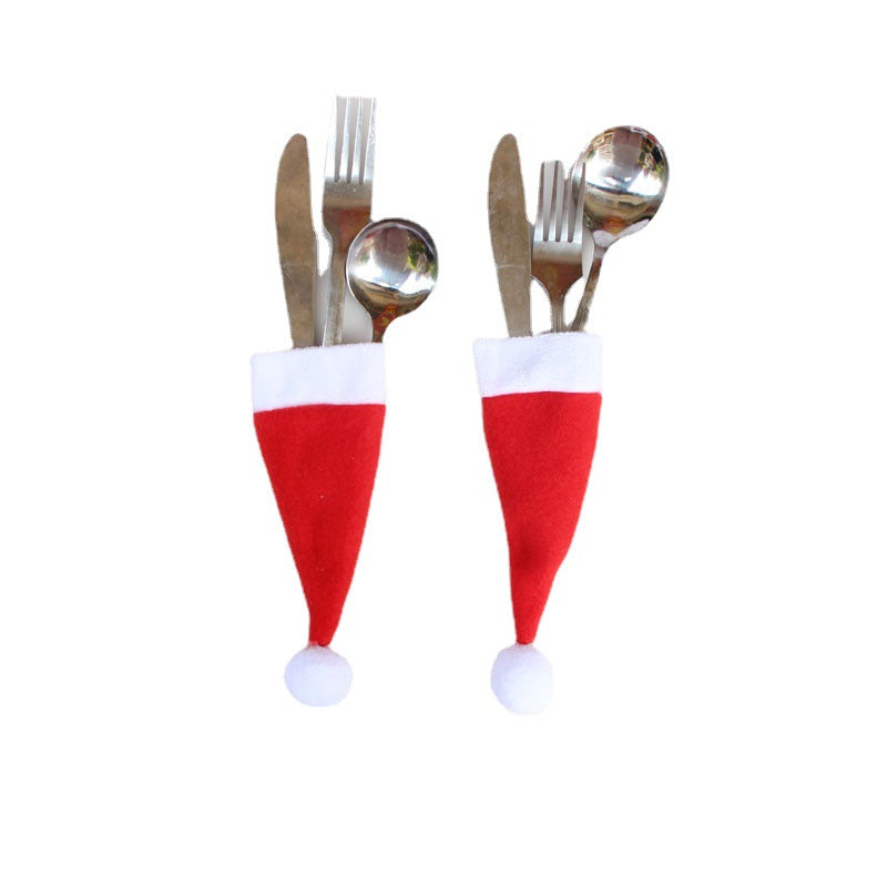 Christmas Hat Fork & Knife Cover Decoration